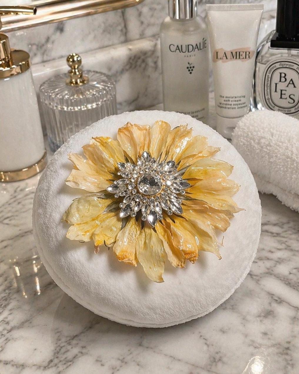 Powder Puff for Women | Real Dried Sunflower | Luxury Bath and Body Accessory