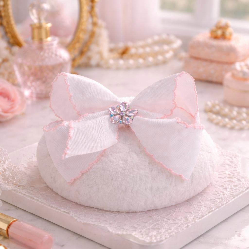 Princess Powder Puff with Glass Jar | Plush Vanity Set, Rhinestone Bow Accessory