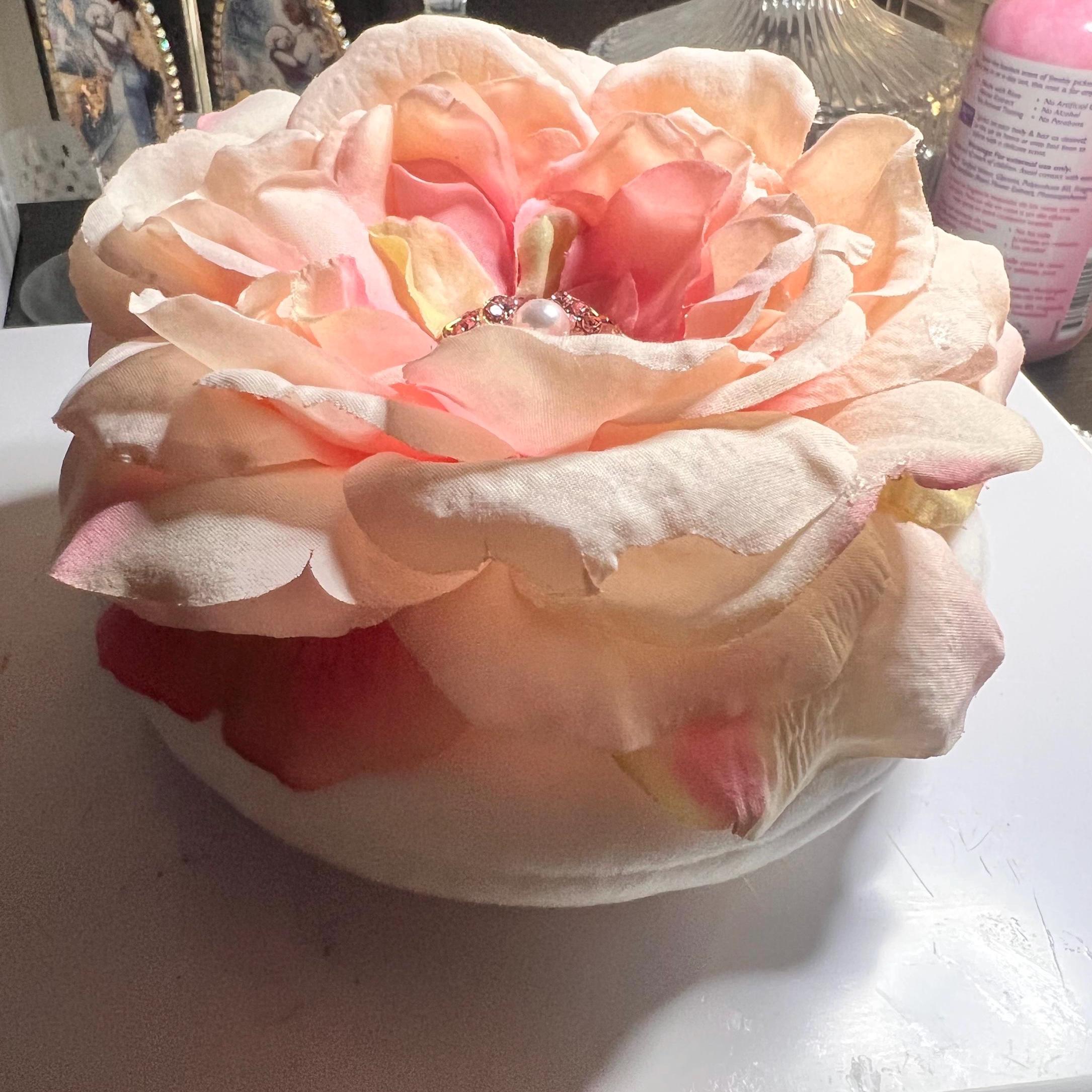 Handmade Floral Powder Puff | Plush Peony Vanity Accessory, Blush Cream Tones