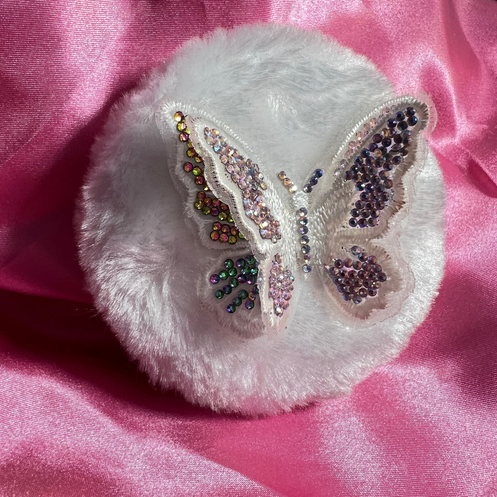 Rhinestone Butterfly Powder Puff | Fluffy Vanity Beauty Accessory, 4 Inch Large Puff