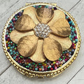 Gold Floral Compact Mirror with Rhinestones | Handmade Beaded Purse Mirror