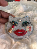 Cat Face Rhinestone Compact Mirror | Bling Purse Makeup Mirror