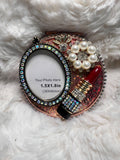 Rhinestone Compact Mirror | Lipstick Charm, Pearl Embellishment, Photo Holder
