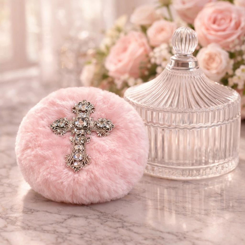 Rhinestone Embellished Powder Puff | Fluffy Body Dusting Accessory