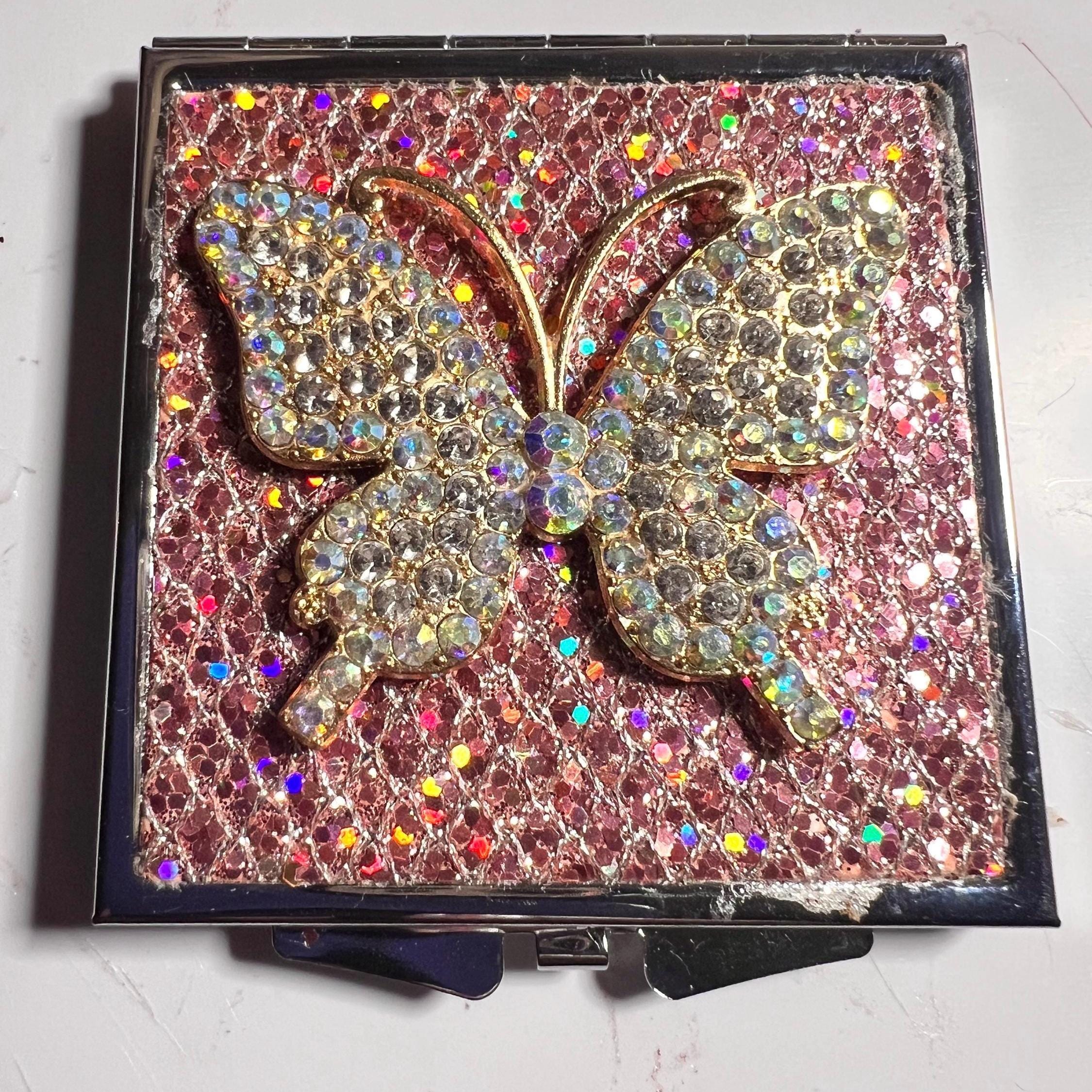 Sparkly Butterfly Compact Mirror | Bling Rhinestone Purse Makeup Mirror
