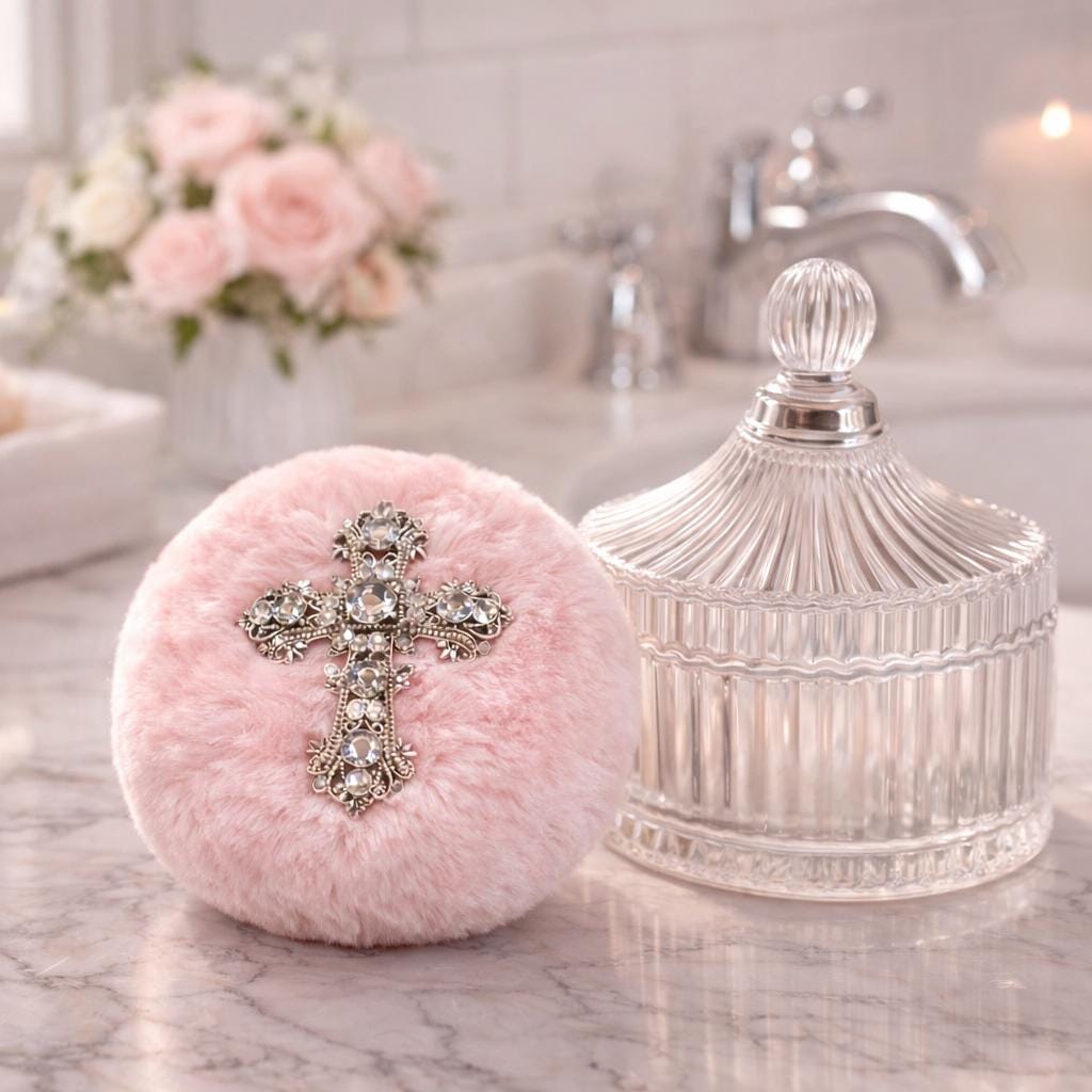Rhinestone Embellished Powder Puff | Fluffy Body Dusting Accessory