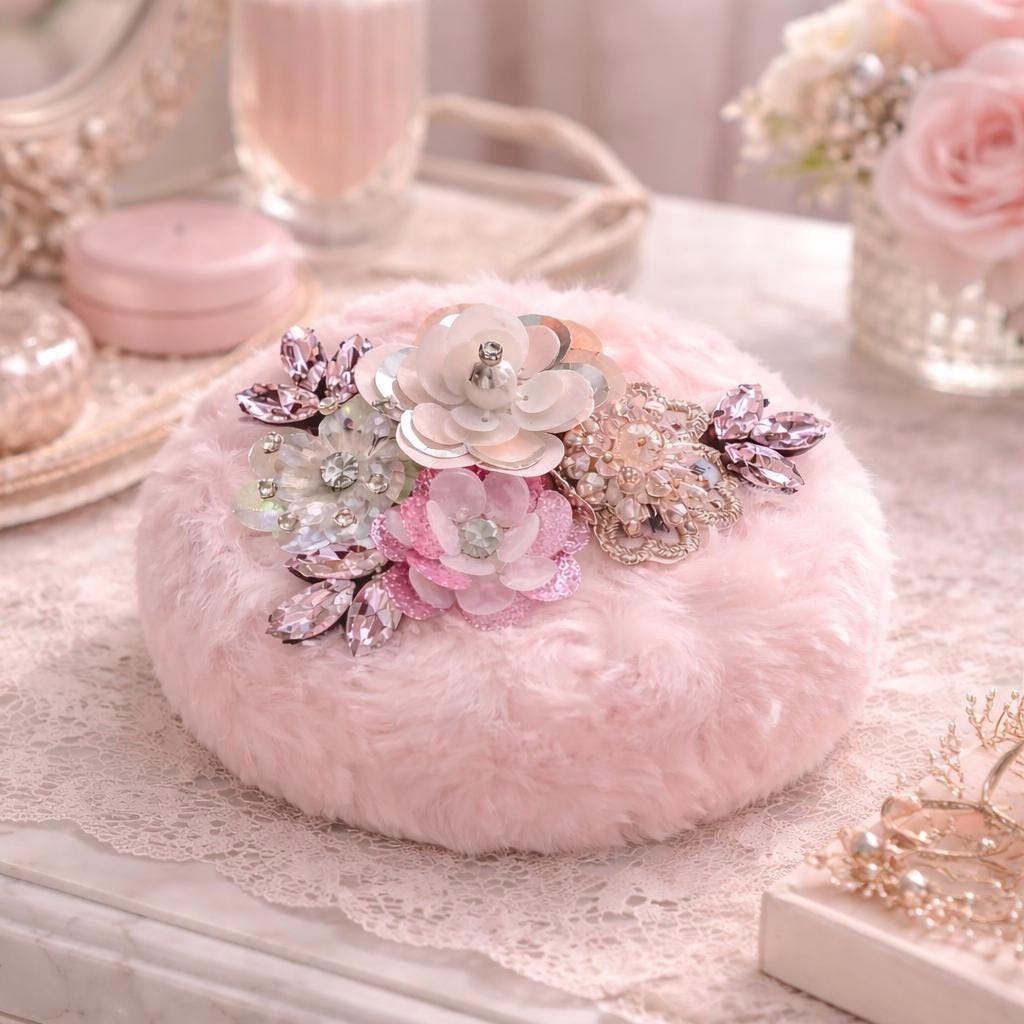 Pink Powder Puff | Feminine Vanity Accessory | Glam Beauty Gift for Women|mom|mama