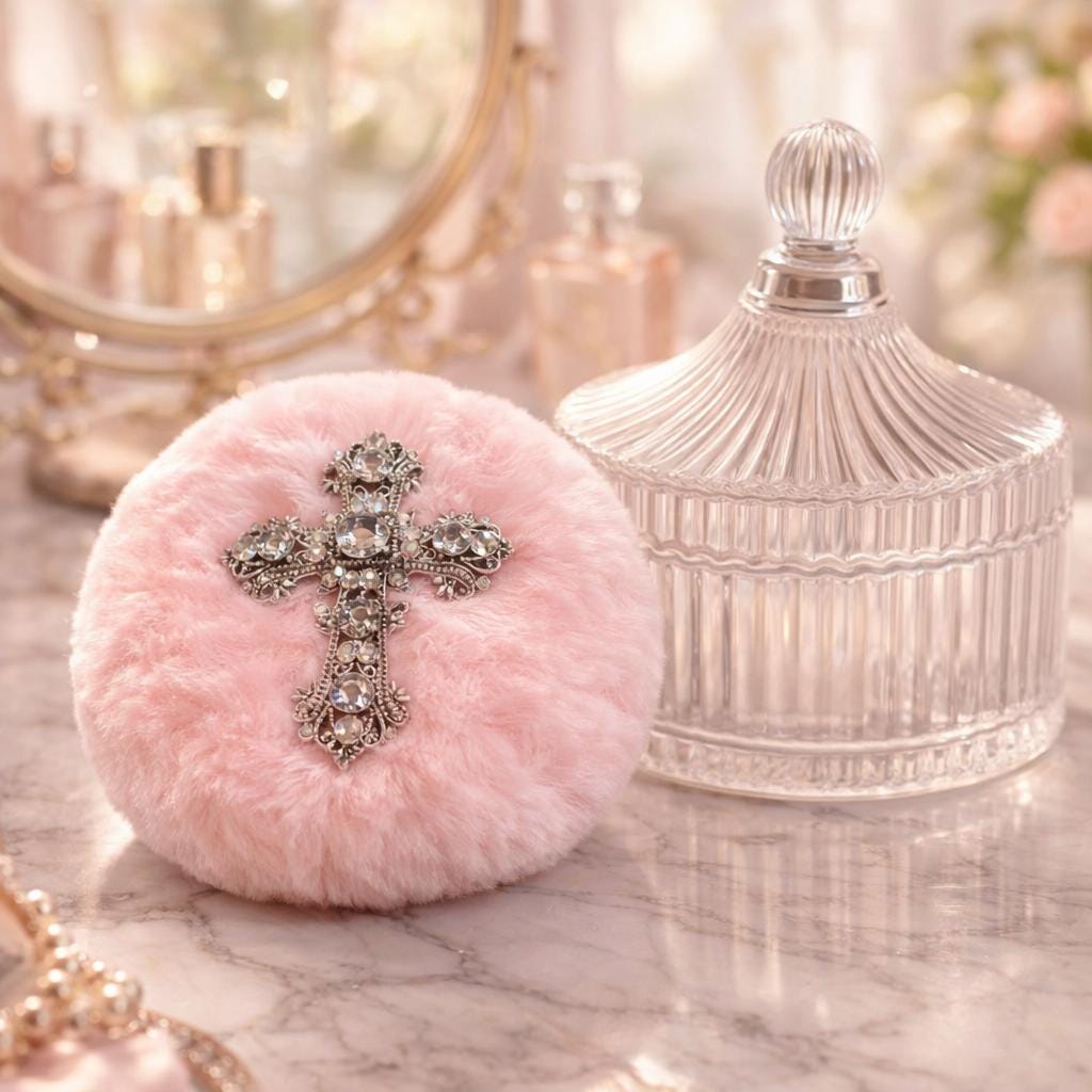 Rhinestone Embellished Powder Puff | Fluffy Body Dusting Accessory