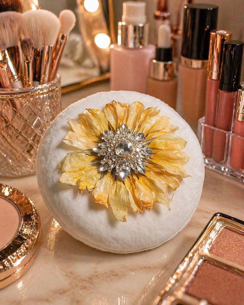 Powder Puff for Women | Real Dried Sunflower | Luxury Bath and Body Accessory