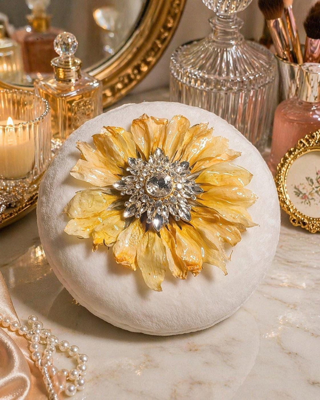 Powder Puff for Women | Real Dried Sunflower | Luxury Bath and Body Accessory