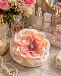 Handmade Floral Powder Puff | Plush Peony Vanity Accessory, Blush Cream Tones