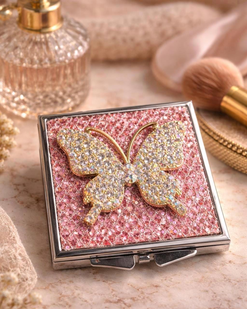 Sparkly Butterfly Compact Mirror | Bling Rhinestone Purse Makeup Mirror