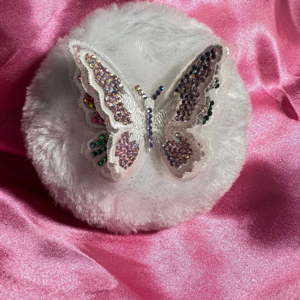 Rhinestone Butterfly Powder Puff | Fluffy Vanity Beauty Accessory, 4 Inch Large Puff
