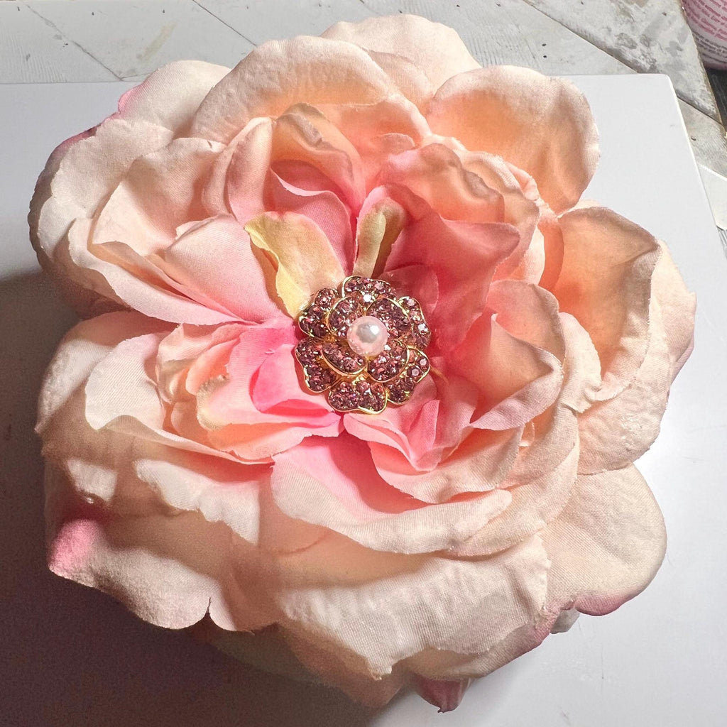 Handmade Floral Powder Puff | Plush Peony Vanity Accessory, Blush Cream Tones