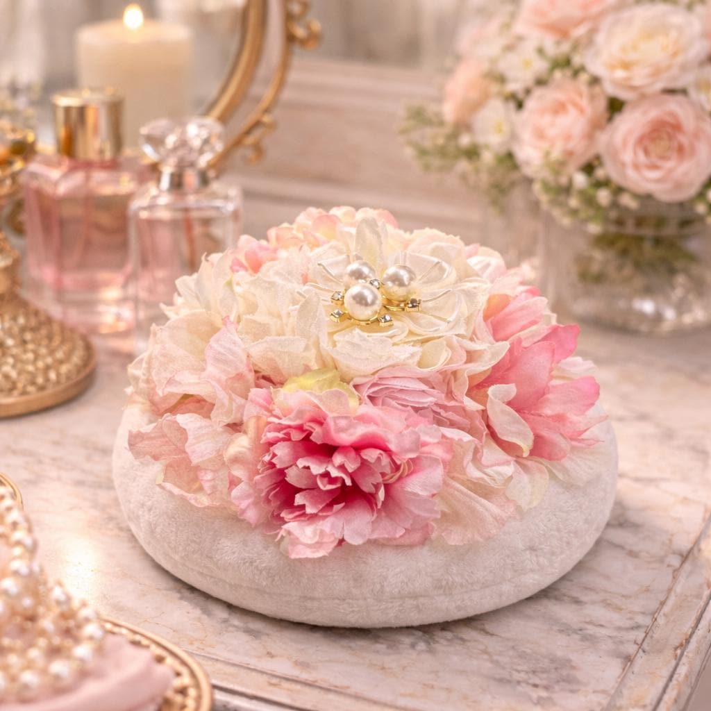Floral Powder Puff with Body Powder | Soft Glam Vanity Accessory
